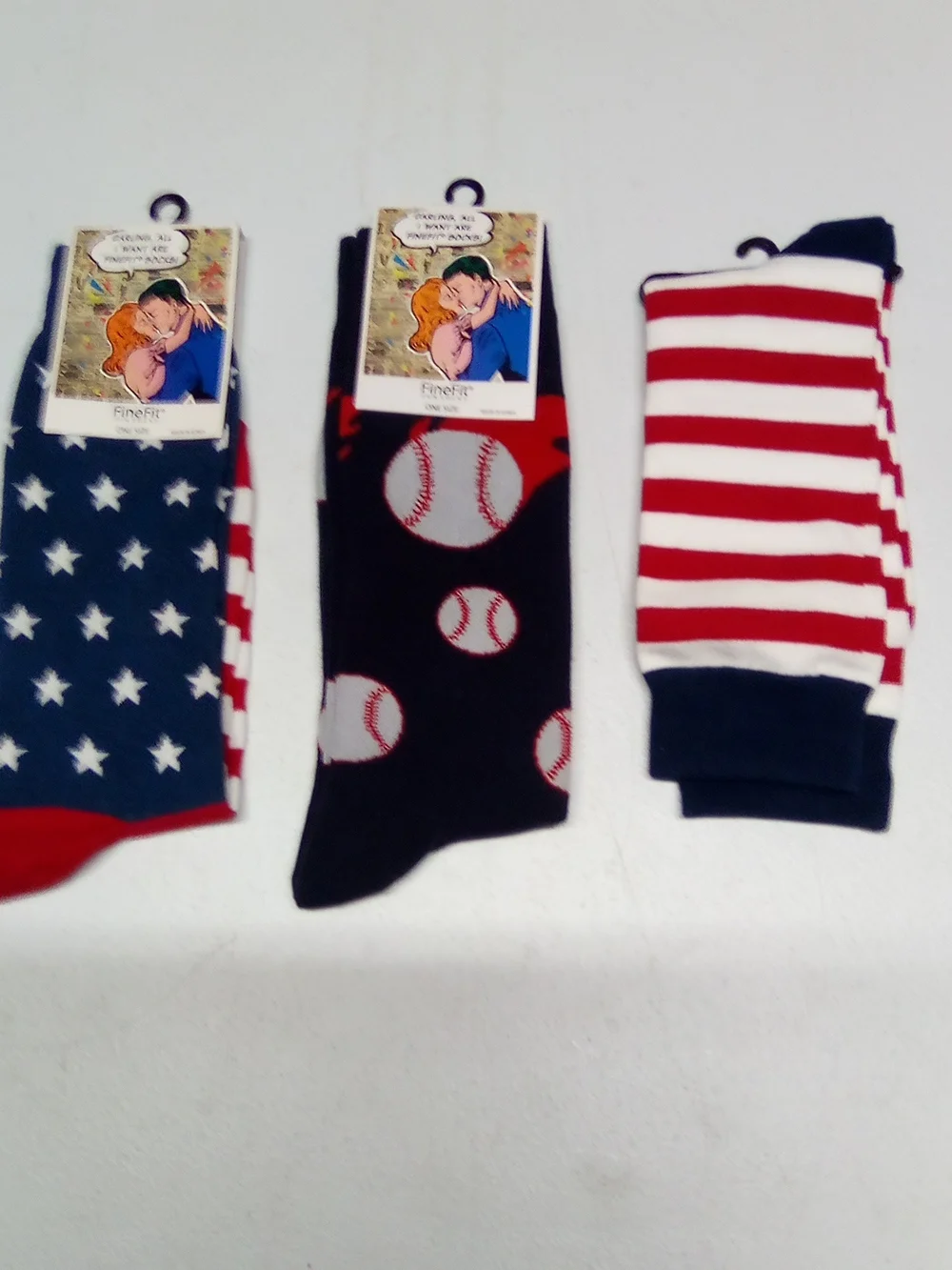 Men's Crew Socks - Navy, Red & White Patriotic and Baseball Designs ( Bag B )